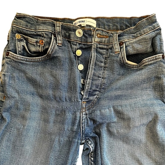 Re/Done Originals Comfort Stretch High Rise Distressed Raw Hem Straight Jeans 27 - Picture 2 of 10